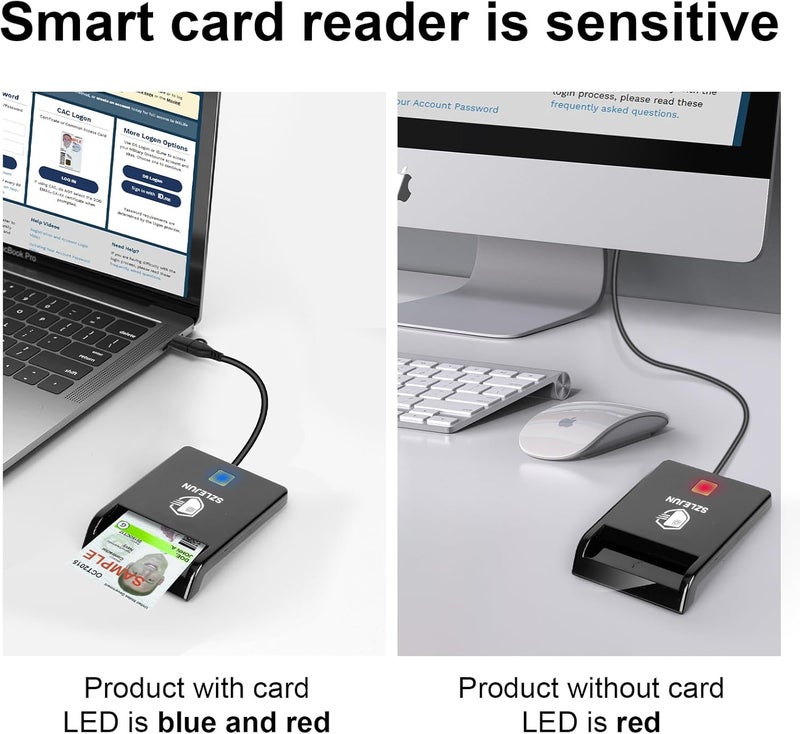 SZLEJUN قارئ CAC USB A/USB Type-C - قارئ بطاقة CAC الذكي العسكري من DOD لنظام Win/Mac/Linux/Android - متوافق مع PIV و PKI و EMV و eSIM و eID و Java Card مع أدوات الاختبار و SDK - Image 3